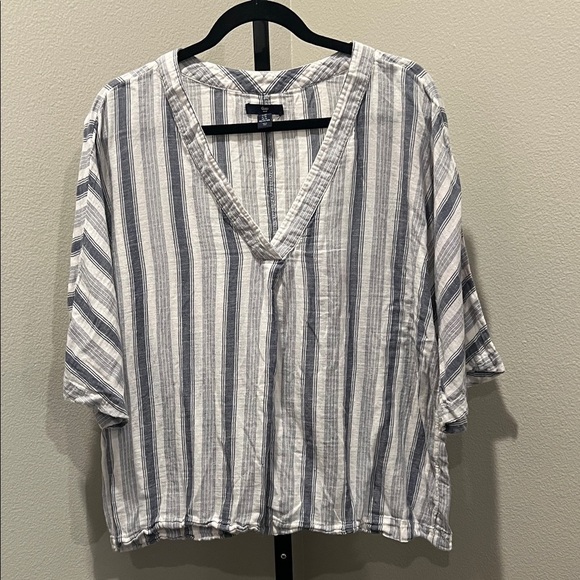 GAP Blue and White Striped V-Neck Blouse - Picture 1 of 3
